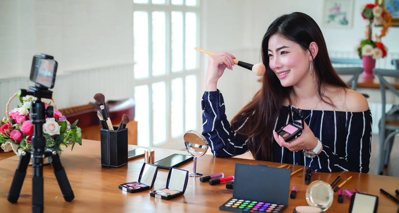 Young Asian Woman Blogger Makeup Cosmetics
